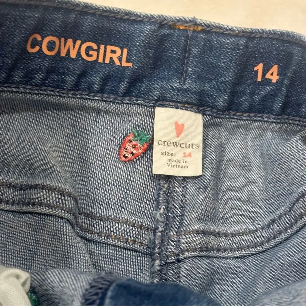 Girls Crewcuts Shorts sz 14 Embroidered Strawberry Design Denim Shorts